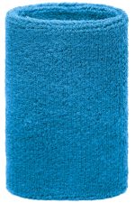 A vibrant blue sporty wristband made of soft fabric, featuring a branding logo. Suitable for events and exhibitions.