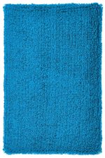 A vibrant blue rectangular fabric with a textured surface, resembling a plush or shaggy material. It has a soft appearance.