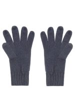 Knitted gloves in a dark grey colour with a ribbed cuff design, featuring a logo.