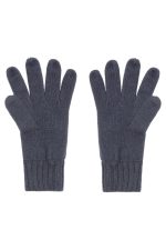 Knitted gloves in dark grey, featuring a ribbed cuff and five-finger design. The product includes a logo.