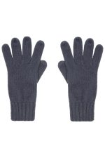 Knitted gloves in dark grey, featuring a ribbed cuff and five-finger design, with a logo present.