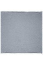 A grey loop scarf displayed flat, made from a soft, lightweight fabric. It features a simple, unadorned design and a logo.
