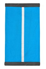A bright blue Winter X-Tube scarf with grey trim and a central white stripe. Features a logo.