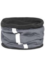 A grey and black Winter X-Tube scarf with a soft, textured design and a white stripe. Features a logo.