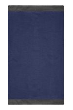 A navy blue Winter X-Tube scarf with a contrasting grey border and a logo. Suitable for cold weather.