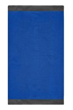 A blue Winter X-Tube scarf with grey edges, featuring a logo on the design.