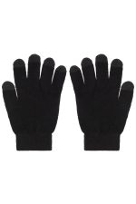 Knitted gloves in black, featuring touch-screen fingertips for convenience. The gloves have a snug fit.