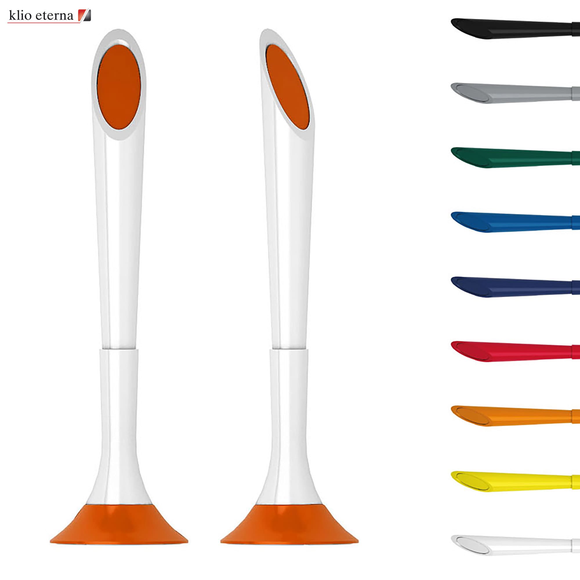 A set of plastic pens in various colours, featuring a unique design with orange accents and a logo. Memo Matt - Image 1