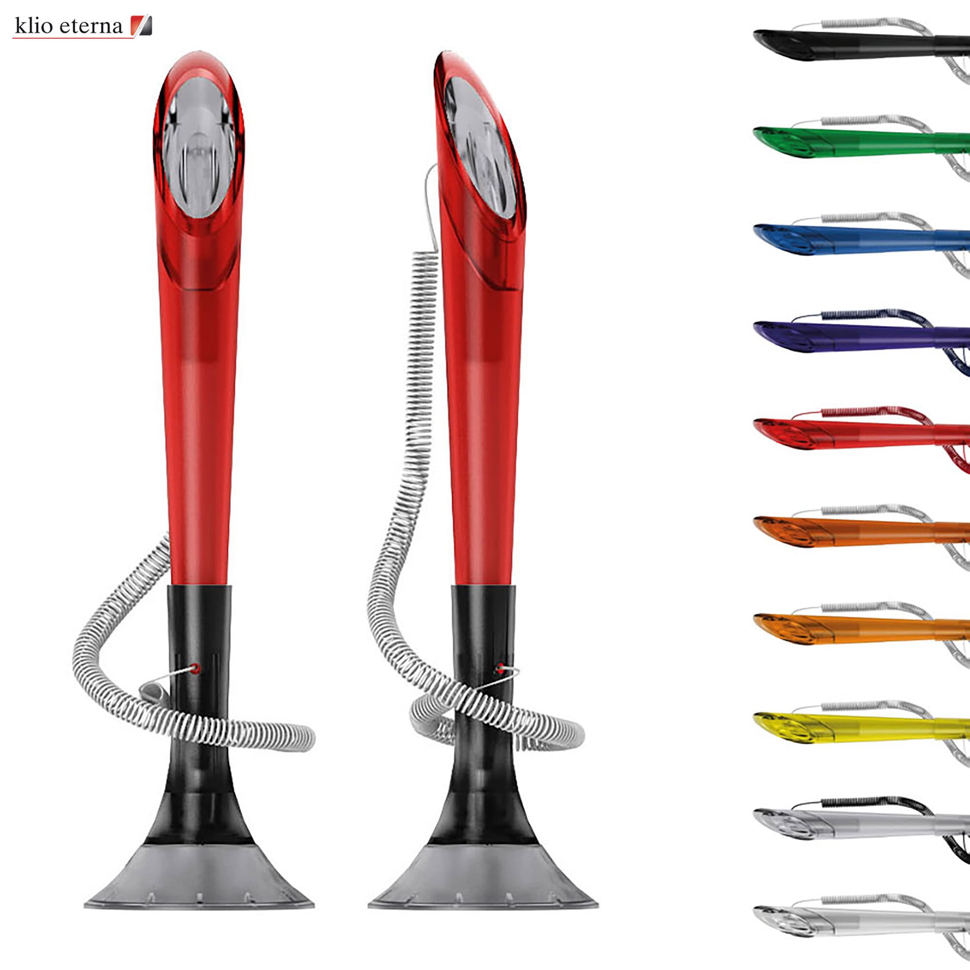 A sleek, red plastic pen with a unique design, featuring a coiled grip and a base, among various colour options. Memo Ice Cord - Image 1