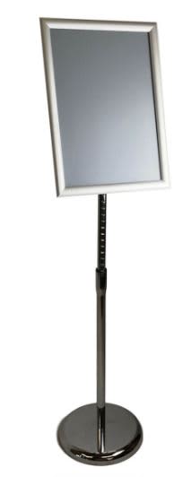 A silver menu holder with a sleek design, featuring a rectangular frame on an adjustable metal stand. Poster / Menu Holder/ Menu Stand - Image 1