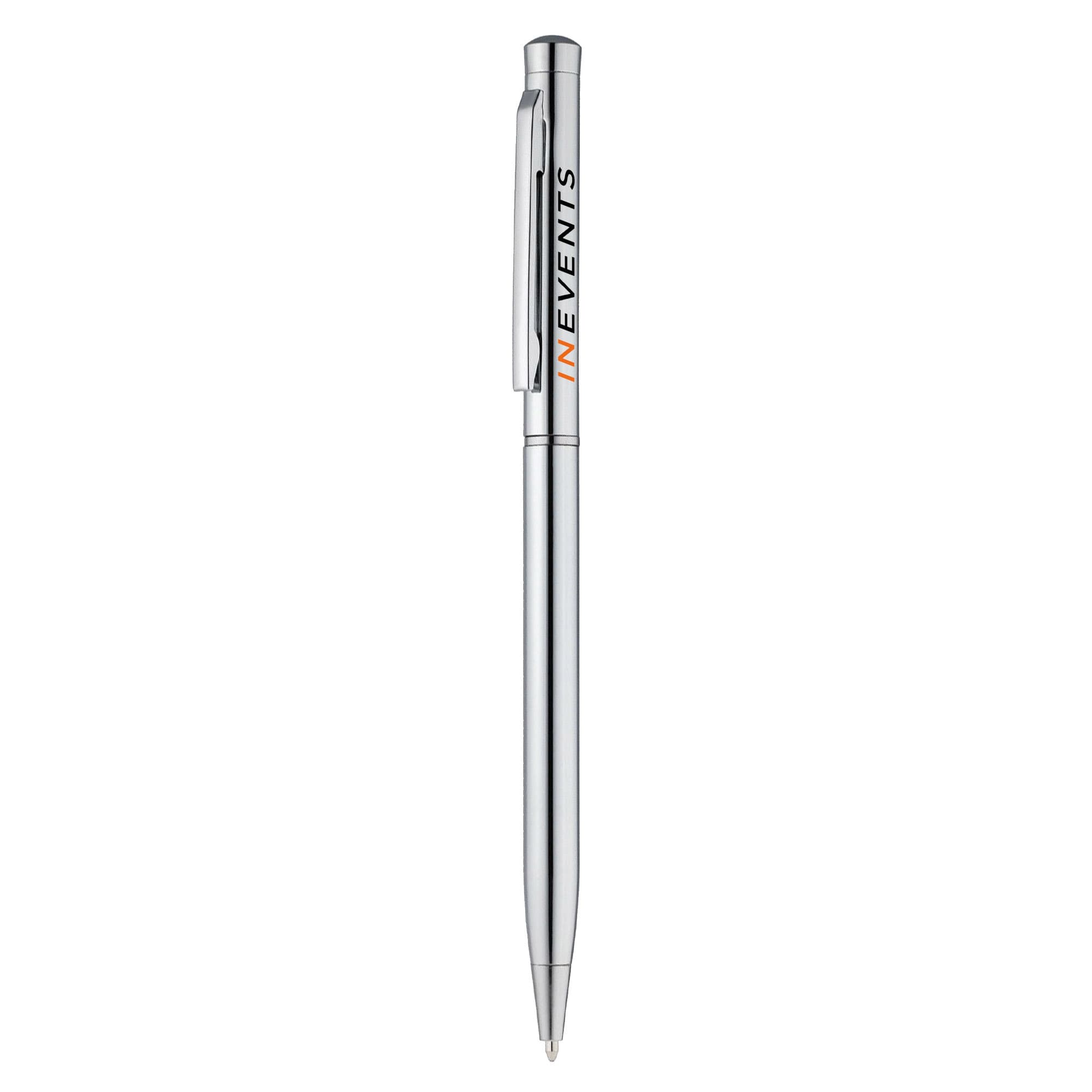 A metal pen with a sleek silver design and a logo on the side. Berlino Slim - Image 1