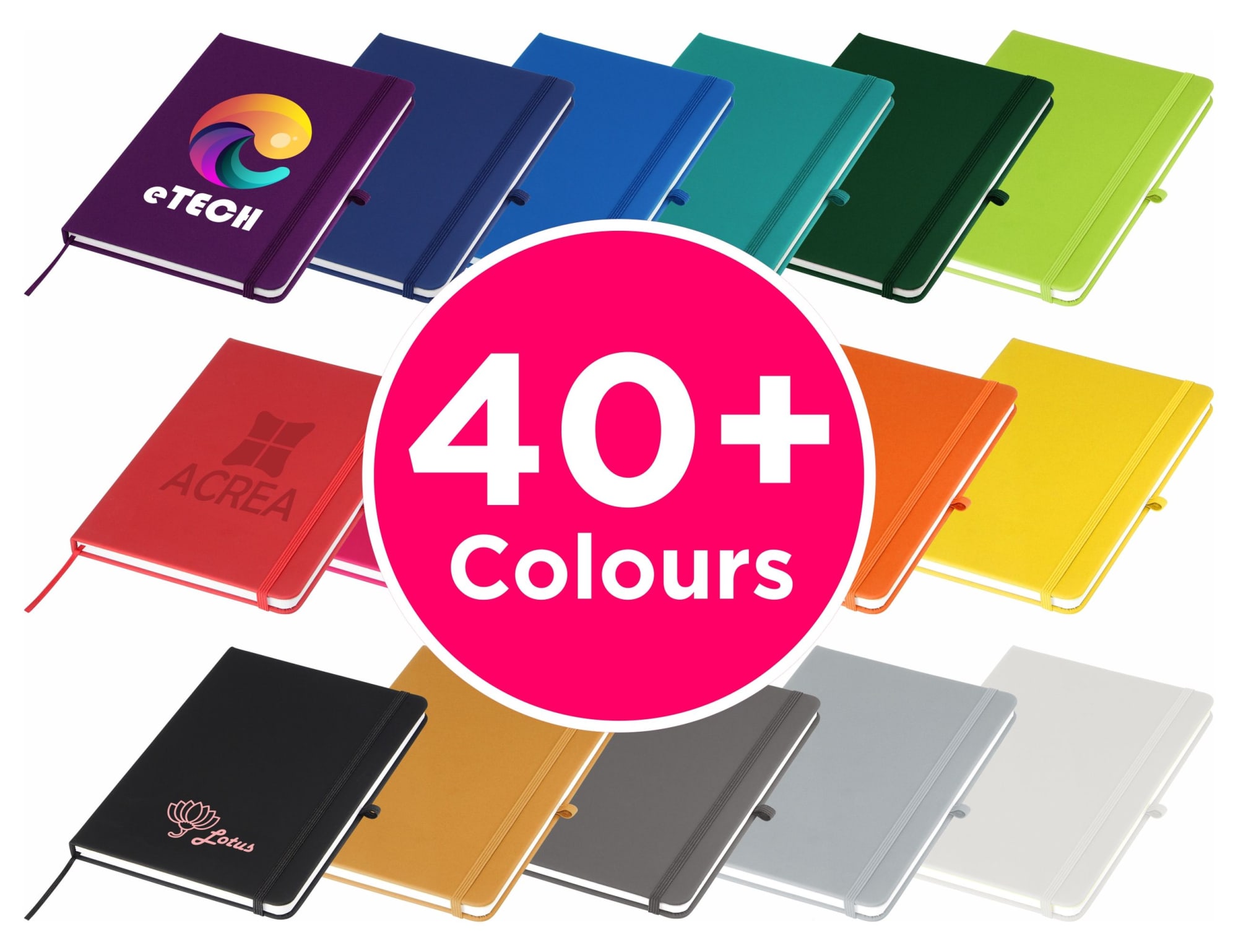 A range of A5 notebooks in various colours, with some featuring logos and branding elements. Carnival Pro INDENT A5 Notebook - Image 1