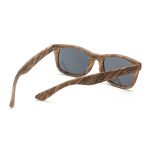 Wood-like sunglasses with dark grey lenses, featuring a textured brown frame and stylish design.
