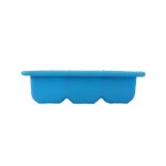 A blue silicone ice cube tray featuring multiple compartments, suitable for making ice cubes.