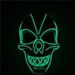 A green light-up mask shaped like a skull with glowing neon outlines. Features a simple design with a menacing expression.