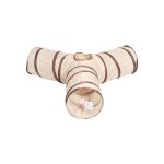 A cream and brown collapsible pet play tunnel tube with multiple entry points and a central opening.