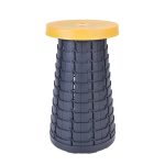 A telescopic stool featuring a yellow top and a grey base with a textured design, suitable for compact storage.