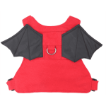 A red child anti-lost back strap with black bat wings and a metal attachment loop. It includes adjustable straps for secure fitting.