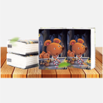 Two packs of mini pocket tissues with a bear illustration on the front, featuring bright colours and a whimsical design.