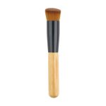 A single makeup brush with a black handle and a wooden grip, featuring a rounded, soft bristle head.
