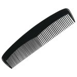 A double-head comb in black, featuring fine teeth on one side and wider teeth on the other.