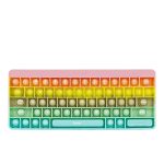A fidget keyboard in pastel colours, featuring round keys and a gradient design from pink to green.