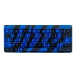 A blue and black Pop Fidget Keyboard featuring bubble-like keys, with a textured design and branding.