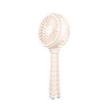 A white stroller fan with a flexible tripod, designed for outdoor use. It has a circular fan head and a bendable base.