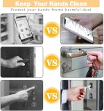 A collection of images showing a No Touch Door Opener Tool in various scenarios, featuring contrasting hand contact surfaces.