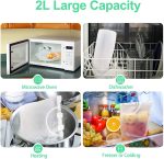A reusable silicone food storage bag in clear colour, suitable for microwave, dishwasher, and freezer use. Features a logo.