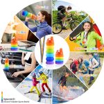 A drink bottle in vibrant colours with a logo, featured in various outdoor and fitness settings.
