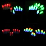 LED gloves featuring vibrant light displays in red, green, and blue, showcased against a dark background.