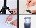 A black expedition LED lantern with a tool set, showcasing hands using tools and the lantern's light feature.