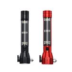 A flashlight with a power bank feature, available in black and red, with a logo on the side.