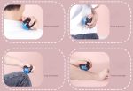 A set of four images displaying a blue and black Easy Grip Massage Ball being used for neck, back, leg, and hand massage.