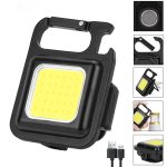 A rechargeable black COB magnetic light with a yellow light panel and a handle for easy attachment.