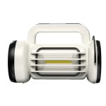 A white rechargeable COB lantern with a handle and black accents, featuring a clear light panel.