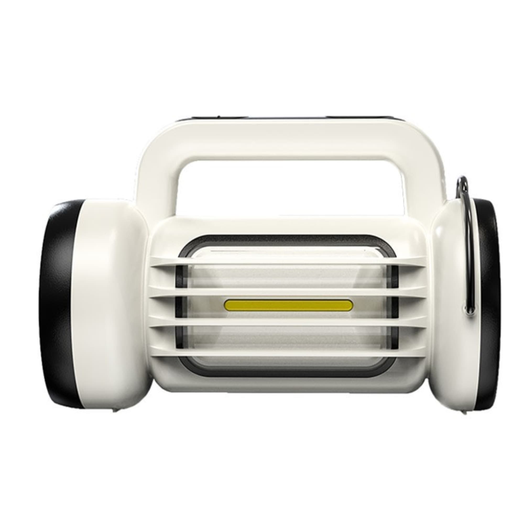 A white rechargeable COB lantern with a handle and black accents, featuring a clear light panel. A white rechargeable COB lantern with a handle and black accents, featuring a clear light panel.