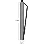 A drink bottle cooler tube in grey with a black strap, measuring 83 cm in length and 8 cm in diameter. Brand logo present.