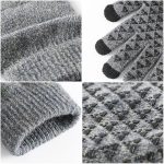 A pair of grey thick adult gloves with three-finger touch tips, featuring a textured pattern and ribbed cuffs.