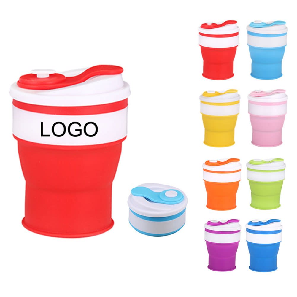 A drink bottle in various colours, featuring a folding design and a logo, displayed alongside multiple options. A drink bottle in various colours, featuring a folding design and a logo, displayed alongside multiple options.