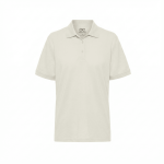 A light grey men's polo shirt with a collar and short sleeves, featuring a logo on the chest.