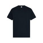 A black t-shirt with a classic crew neck design. It features short sleeves and has a logo on the label.
