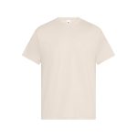 A plain beige men's t-shirt with short sleeves and a crew neckline. The shirt has a small logo on the label.
