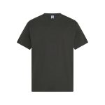 A green men's essential T-shirt with a round neck and short sleeves, featuring a logo.
