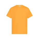 A plain orange t-shirt with short sleeves, featuring a logo on the tag.