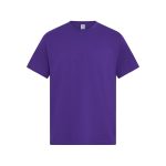 A purple men's essential T-shirt featuring a classic crew neck design and short sleeves. It has a logo on the label.