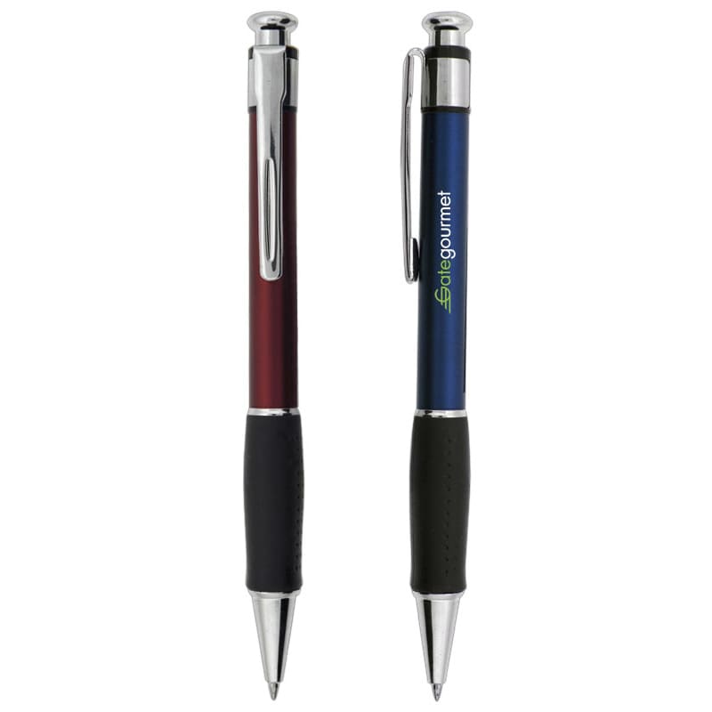A promotional set of two plastic pens: one in burgundy with a silver trim, the other in blue with a black grip. Each has a logo. The Catalina Pen - Image 1