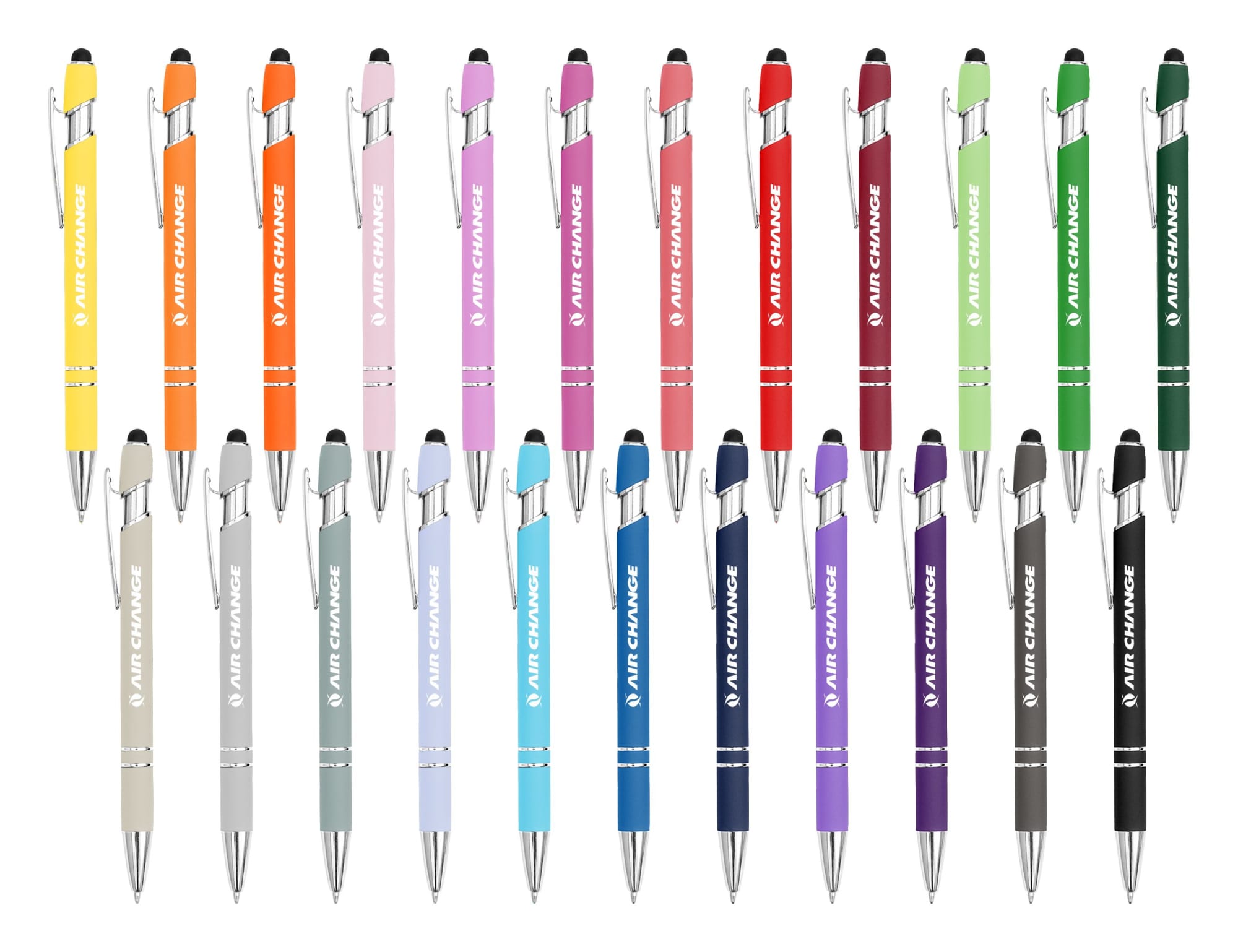 A collection of Colombo Stylus Pens in various colours, featuring a sleek design and an attached stylus tip. Colombo Stylus Pen INDENT - Image 1