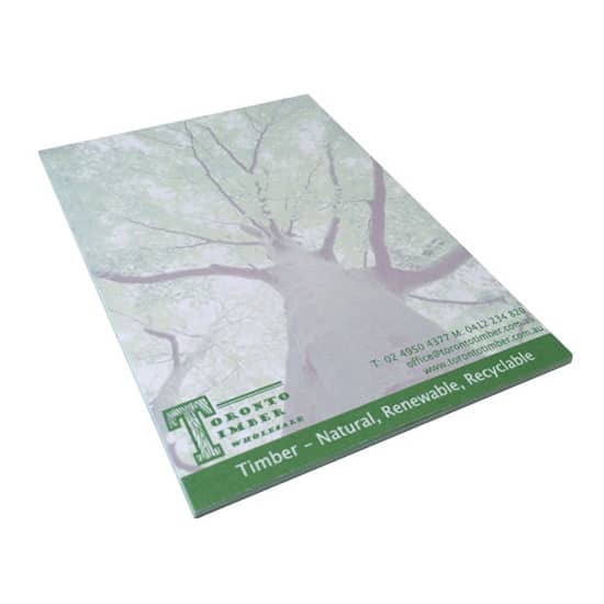 A6 writing pad featuring a tree design, with 10 leaves, in green and white, includes a branding logo. A6 writing pad featuring a tree design, with 10 leaves, in green and white, includes a branding logo.